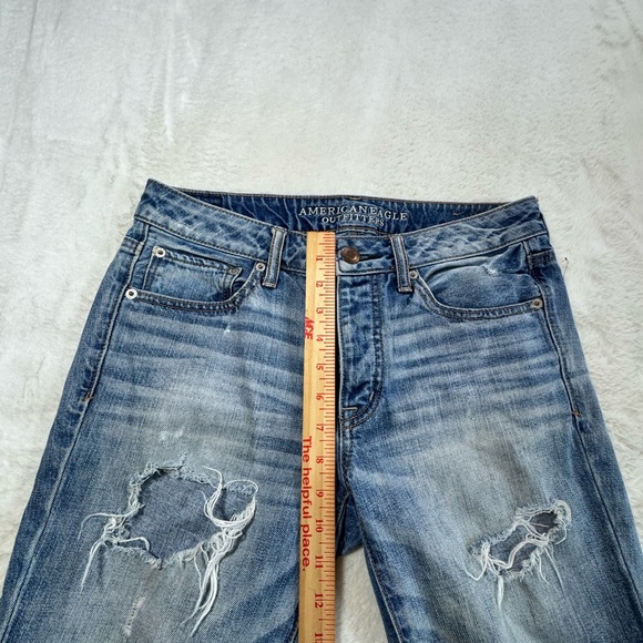 American Eagle Boy Crop Jeans Womens 6 Button Fly Distressed Grunge 32x26 - Picture 4 of 14